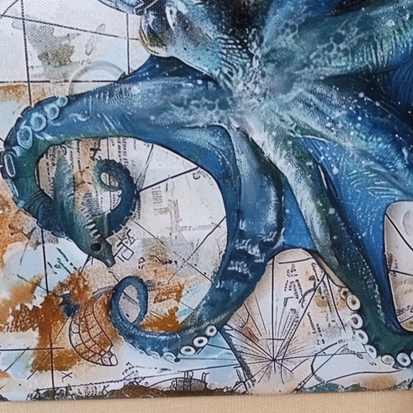 NAUTICAL Canvas unframed in royal  Blue and Gray of Octopus - Picture 3 of 5